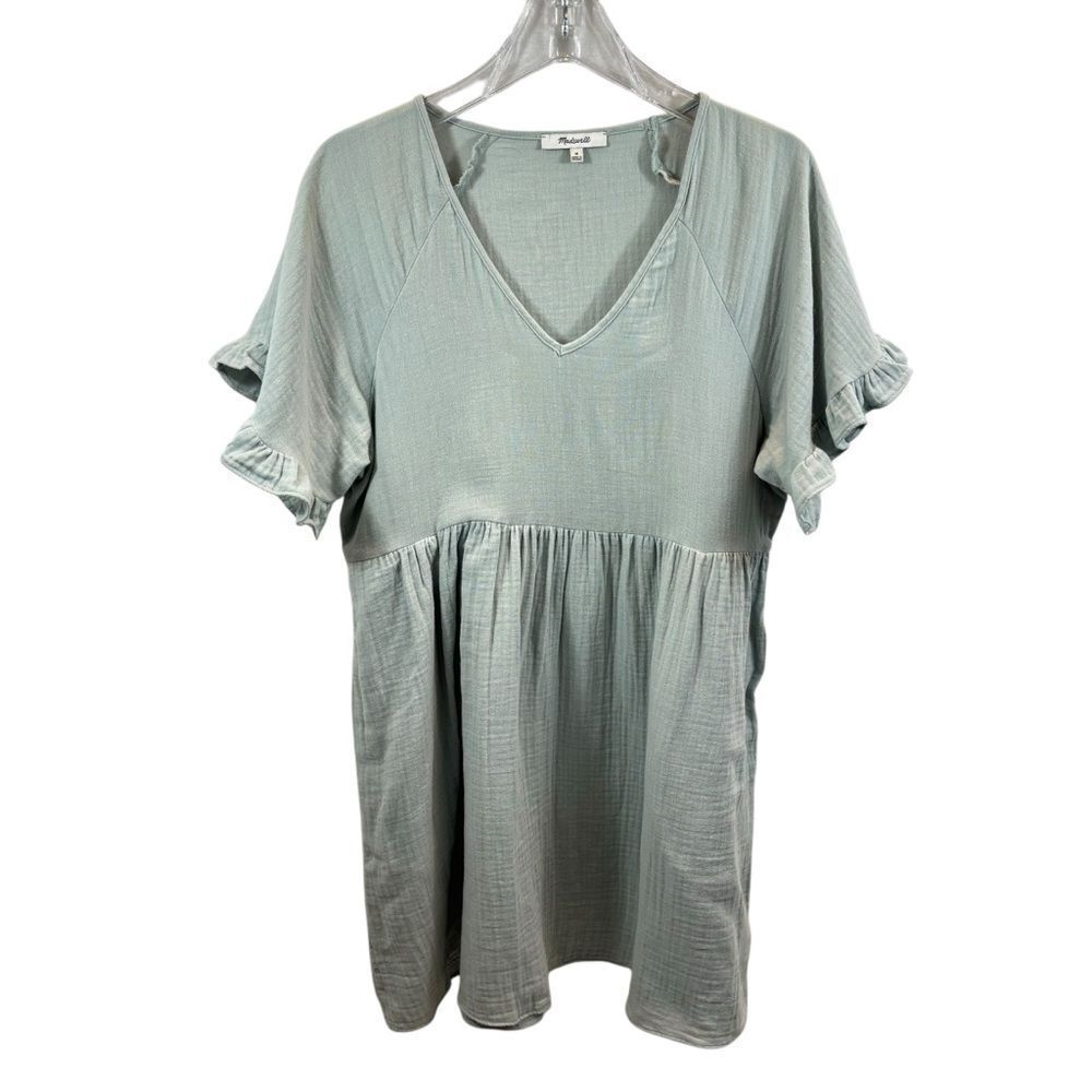 Madewell Light Blue V Neck Ruffle Sleeve Mini Dress Size Medium